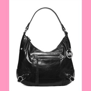 Michael Kors Fallon Black Leather Hobo Bag